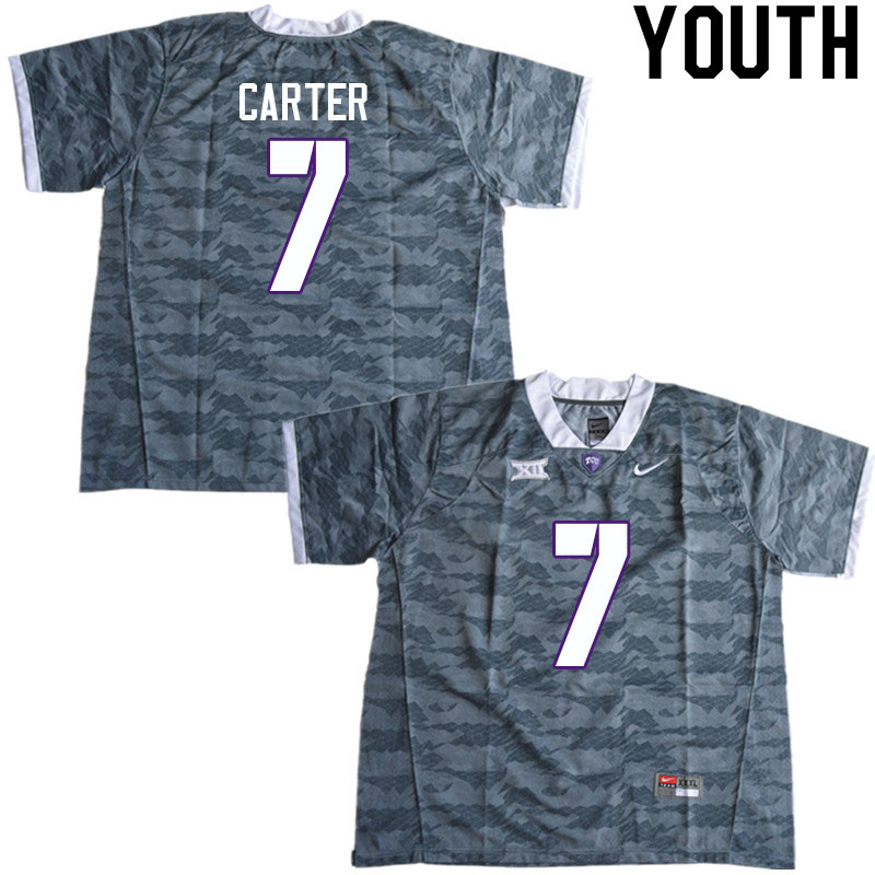 Youth #7 T.J. Carter TCU Horned Frogs College Football Jerseys Sale-Gray